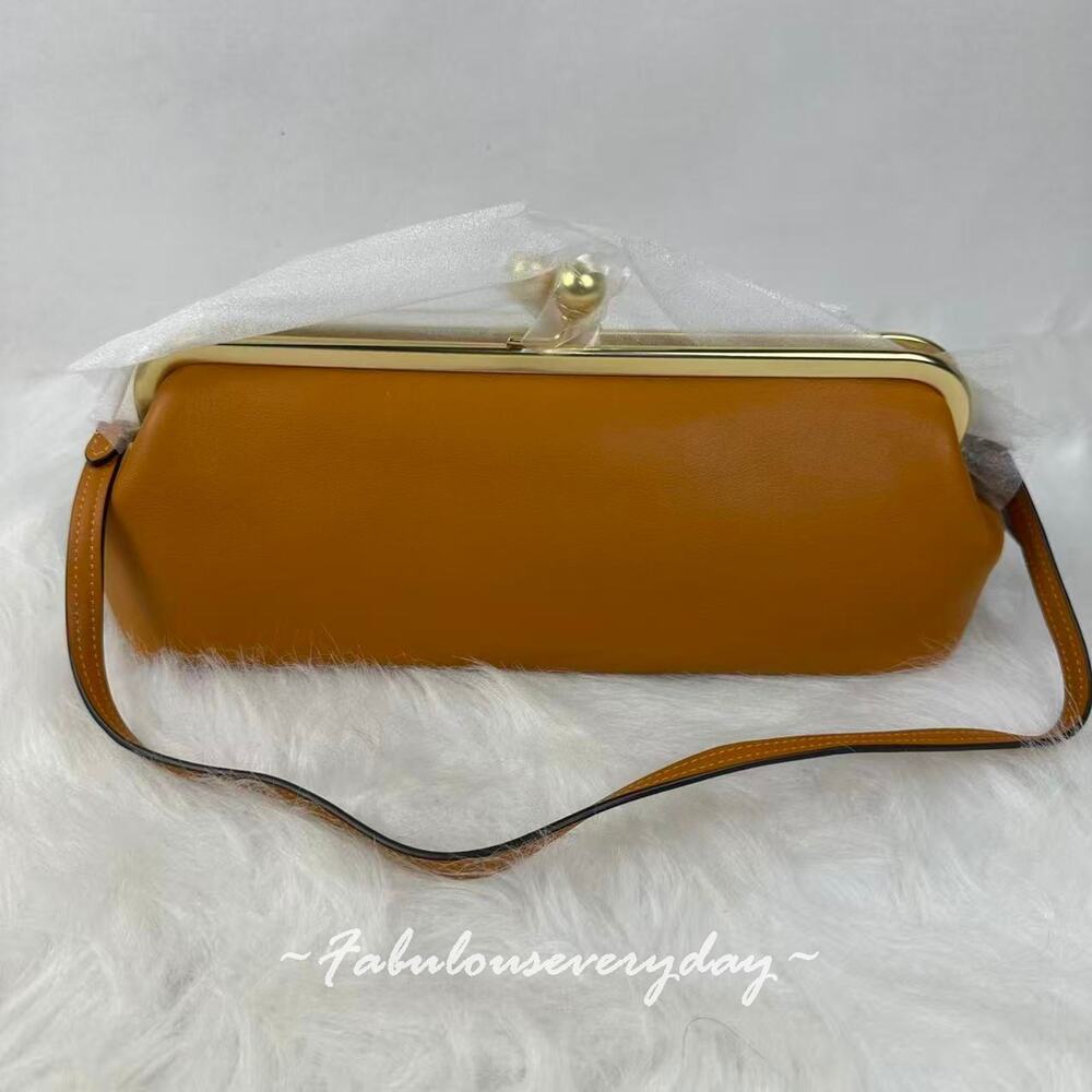 Coac Kisslock Frame Bag 30 Shoulder Bag In Leather/Brass/Saffron CFL83 NWT